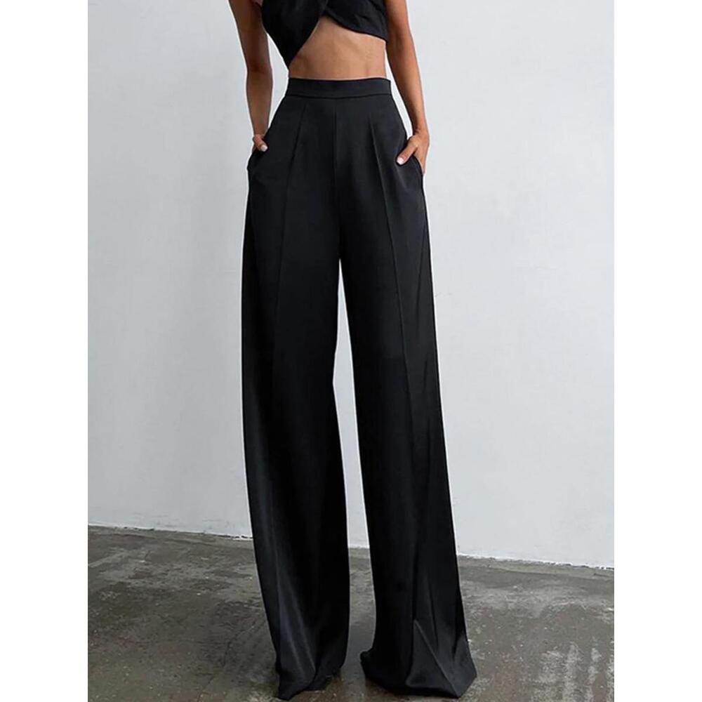 Commense Oversized Satin High-Waisted Wide Leg Black Pants for Women Size Small - Picture 3 of 5